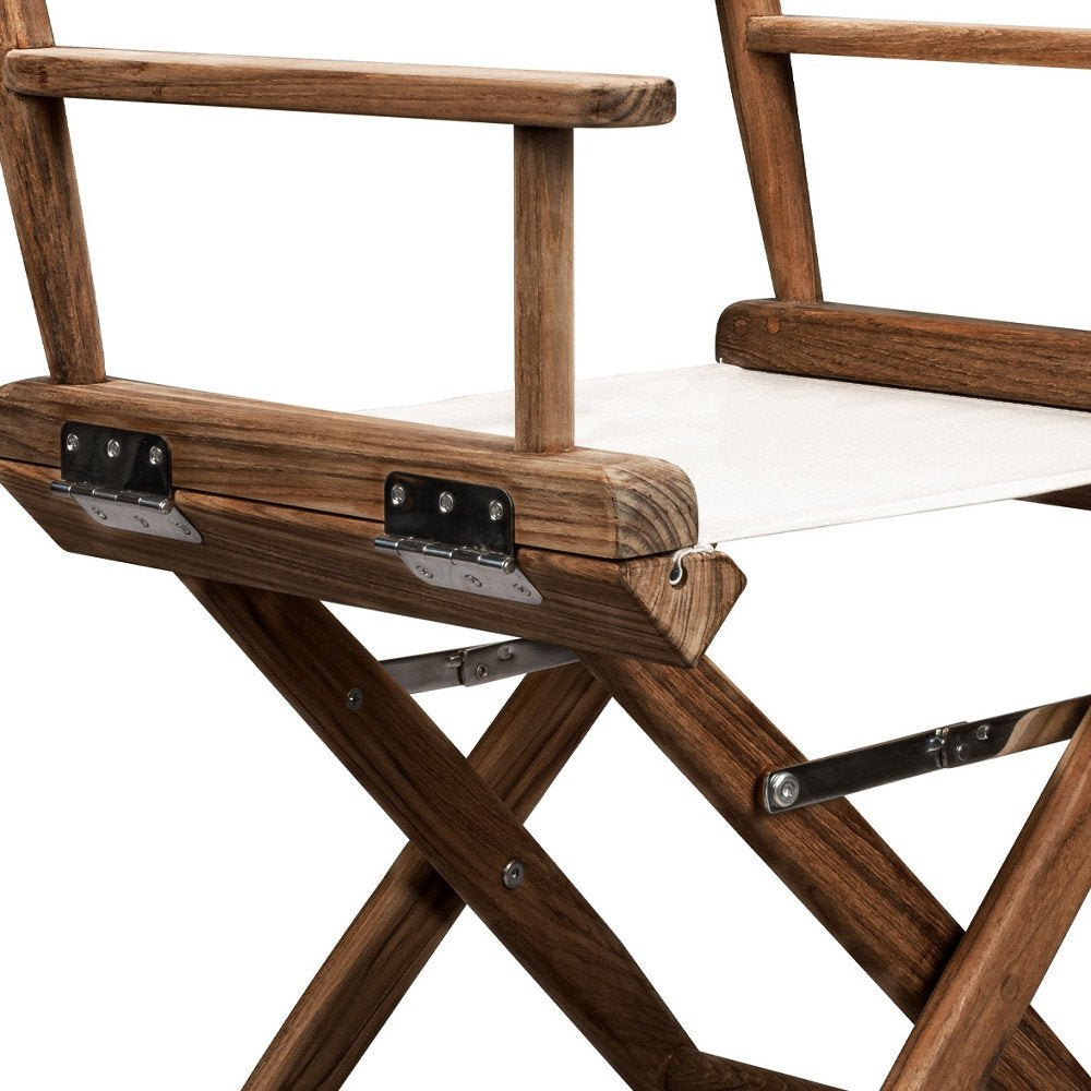 23" Brown and Ivory and Natural Wood Solid Wood Indoor Outdoor Director Chair HomeRoots