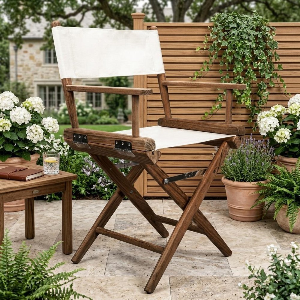23" Brown and Ivory and Natural Wood Solid Wood Indoor Outdoor Director Chair HomeRoots