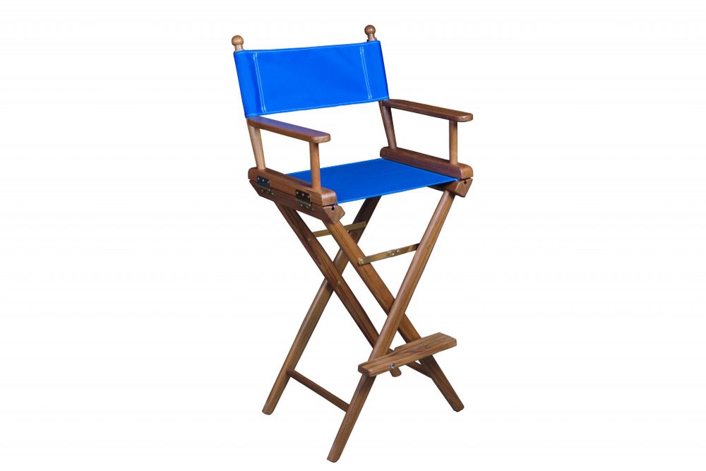 23" Blue and Brown Solid Wood Indoor Outdoor Director Chair — view 1