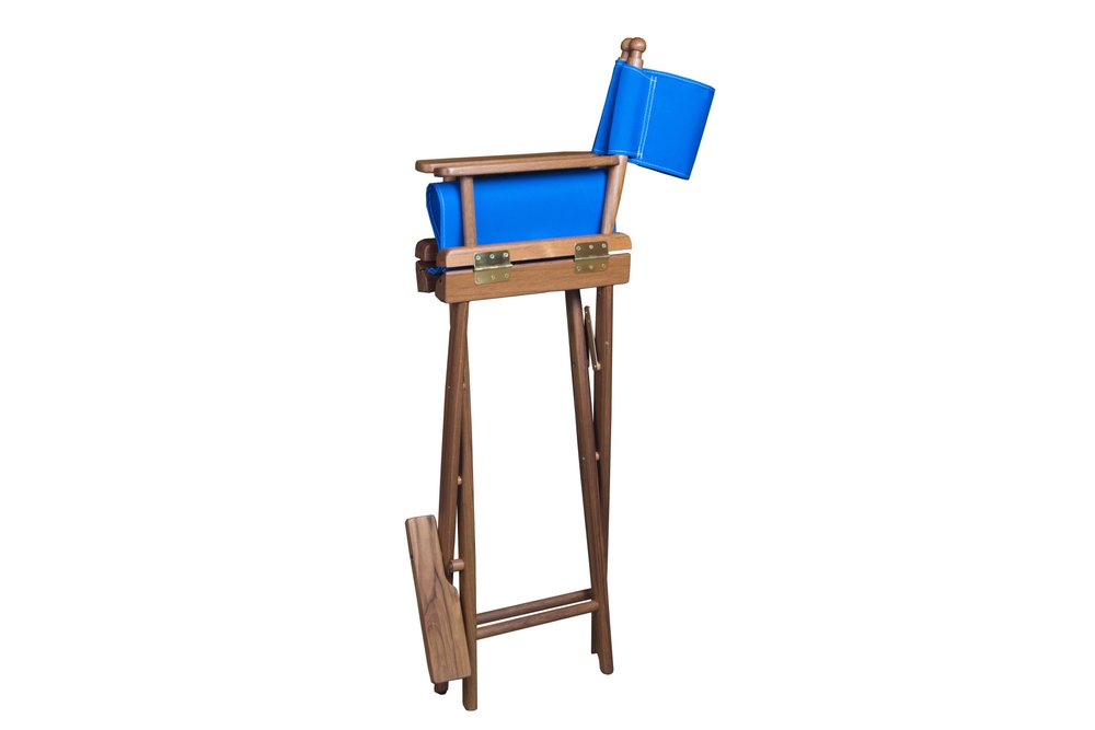 23" Blue and Brown Solid Wood Indoor Outdoor Director Chair — view 2