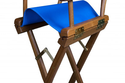 23" Blue and Brown Solid Wood Indoor Outdoor Director Chair HomeRoots