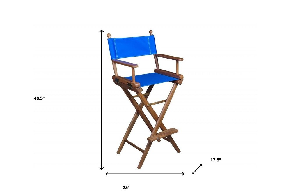 23" Blue and Brown Solid Wood Indoor Outdoor Director Chair — view 4
