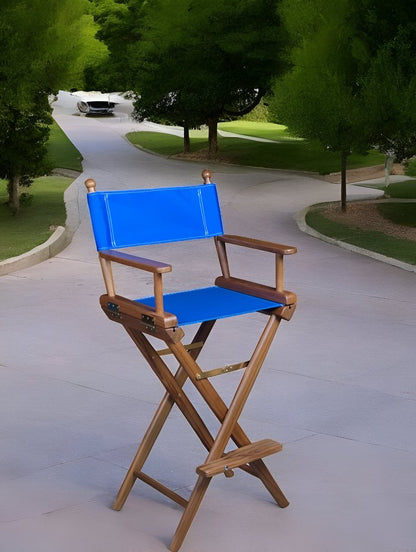 23" Blue and Brown Solid Wood Indoor Outdoor Director Chair HomeRoots