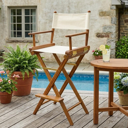 23" Ivory and Brown Solid Wood Indoor Outdoor Director Chair HomeRoots