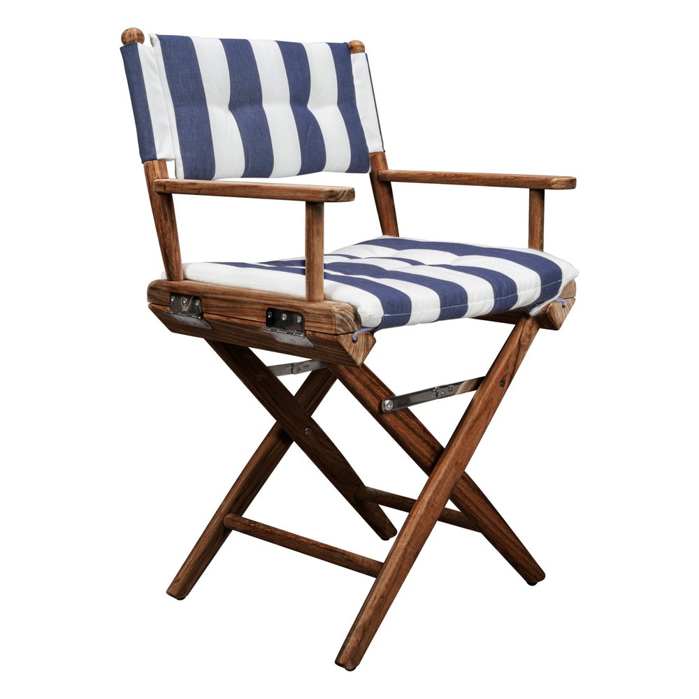 23" Blue and White and Natural Wood Solid Wood Indoor Outdoor Director Chair with Blue and White Cushion HomeRoots