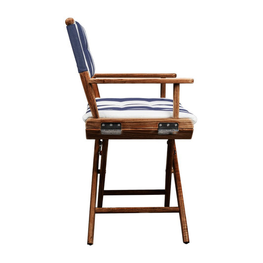 23" Blue and White and Natural Wood Solid Wood Indoor Outdoor Director Chair with Blue and White Cushion HomeRoots