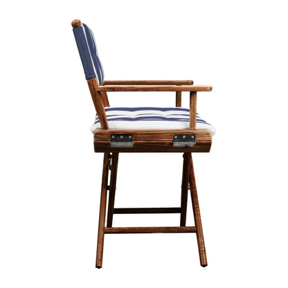 23" Blue and White and Natural Wood Solid Wood Indoor Outdoor Director Chair with Blue and White Cushion HomeRoots