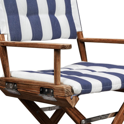 23" Blue and White and Natural Wood Solid Wood Indoor Outdoor Director Chair with Blue and White Cushion HomeRoots