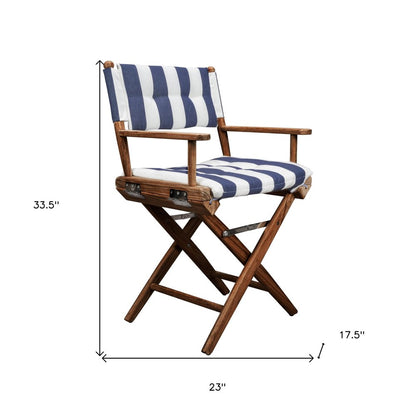23" Blue and White and Natural Wood Solid Wood Indoor Outdoor Director Chair with Blue and White Cushion HomeRoots