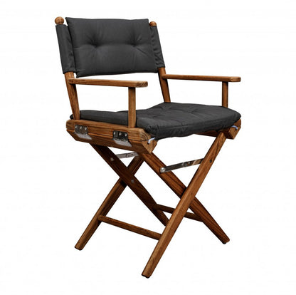 23" Black and Natural Wood Solid Wood Indoor Outdoor Director Chair with Black Cushion HomeRoots