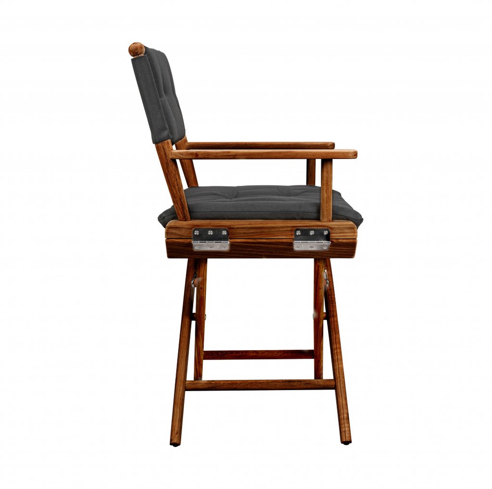 23" Black and Natural Wood Solid Wood Indoor Outdoor Director Chair with Black Cushion HomeRoots