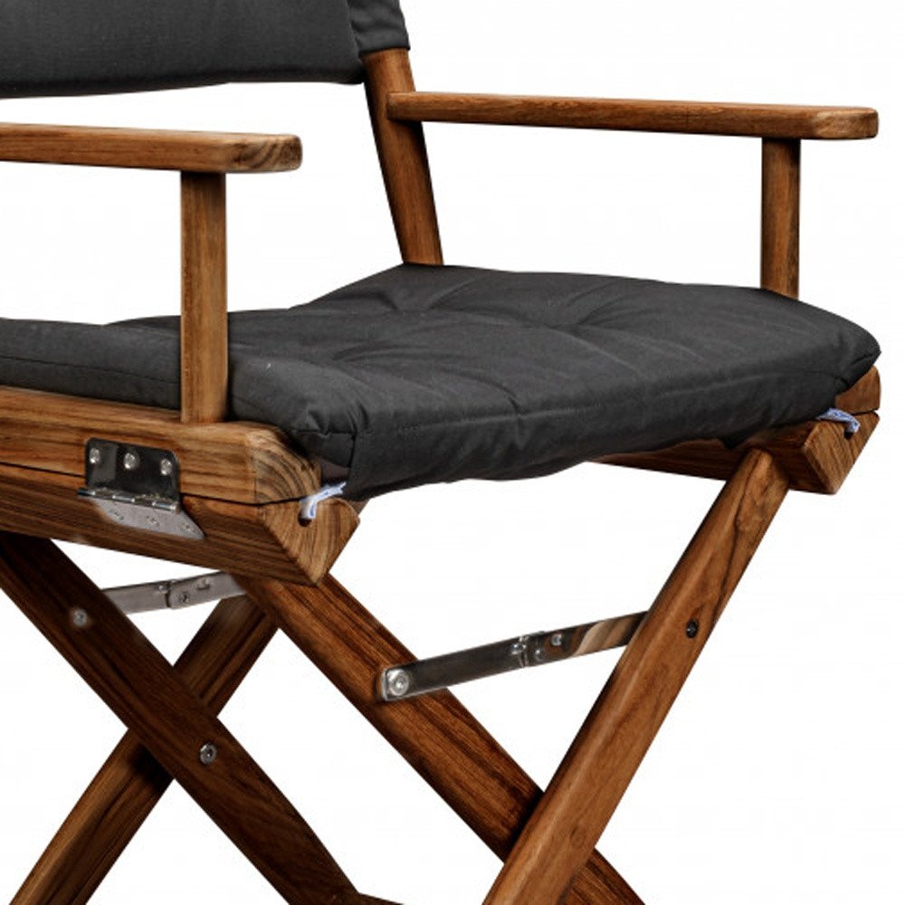 23" Black and Natural Wood Solid Wood Indoor Outdoor Director Chair with Black Cushion HomeRoots
