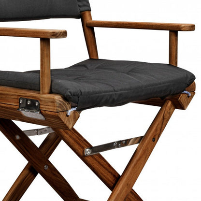 23" Black and Natural Wood Solid Wood Indoor Outdoor Director Chair with Black Cushion HomeRoots