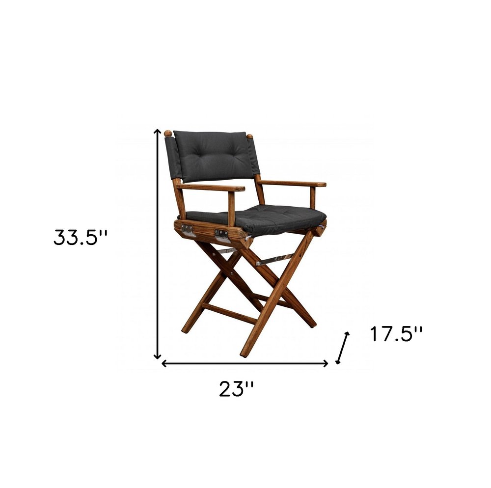 23" Black and Natural Wood Solid Wood Indoor Outdoor Director Chair with Black Cushion HomeRoots