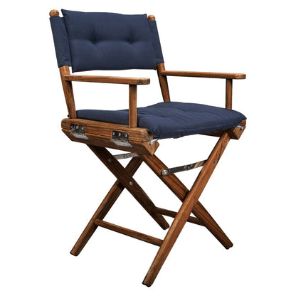 23" Navy Blue and Brown Solid Wood Indoor Outdoor Director Chair with Navy Blue Cushion HomeRoots