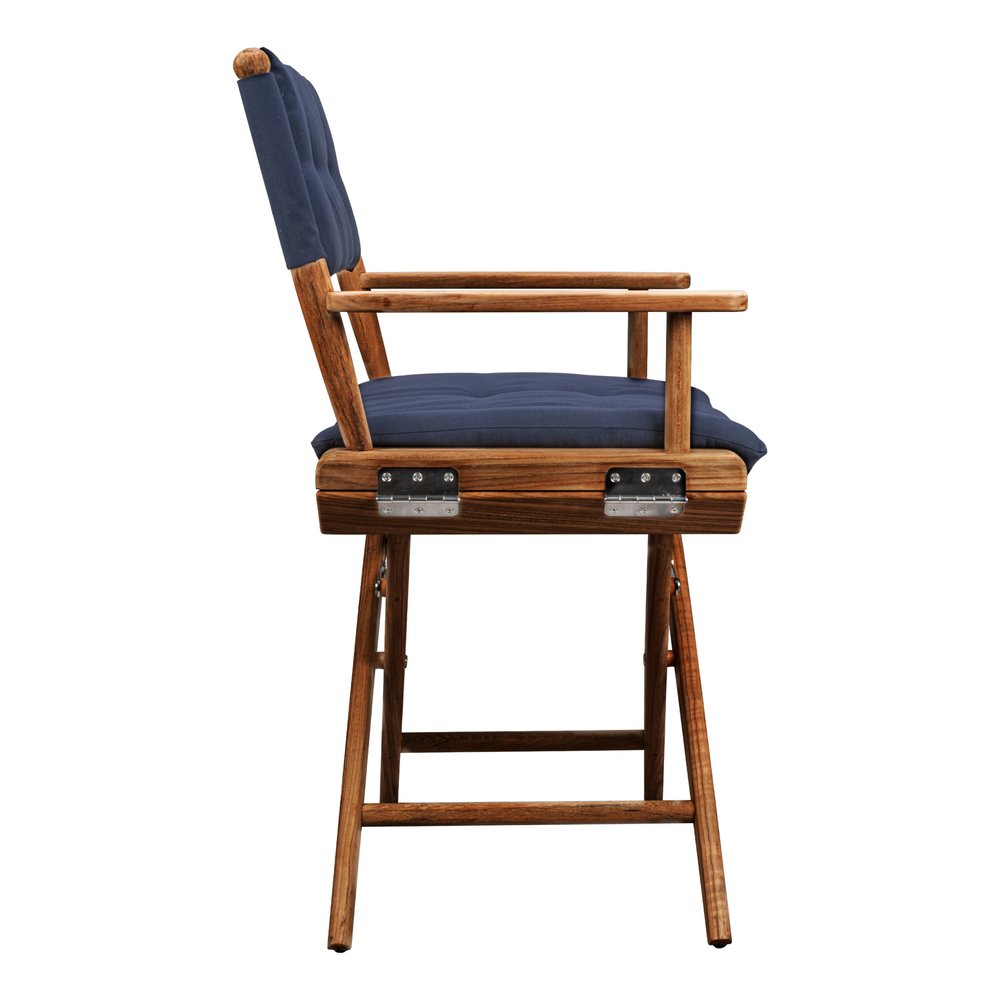 23" Navy Blue and Brown Solid Wood Indoor Outdoor Director Chair with Navy Blue Cushion HomeRoots