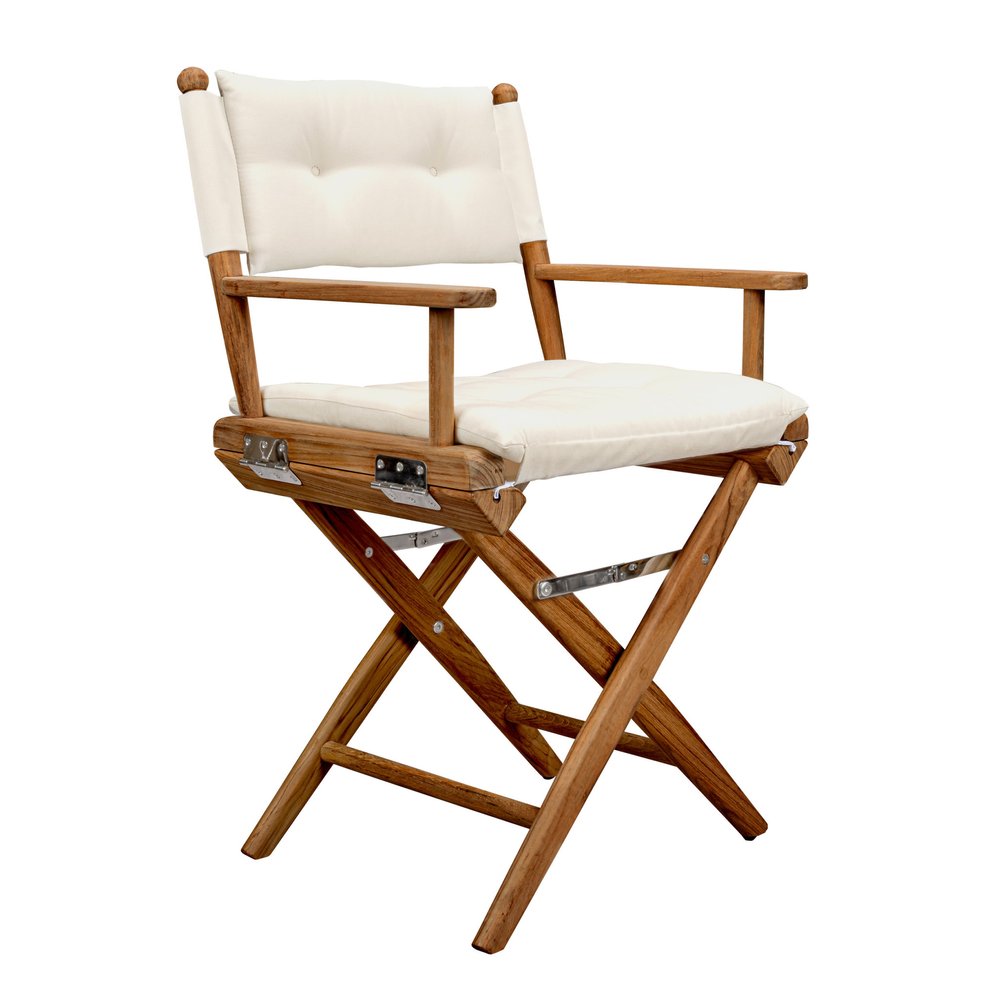 23" Natural Solid Wood Outdoor Folding Director Chair with Cream Cushion HomeRoots