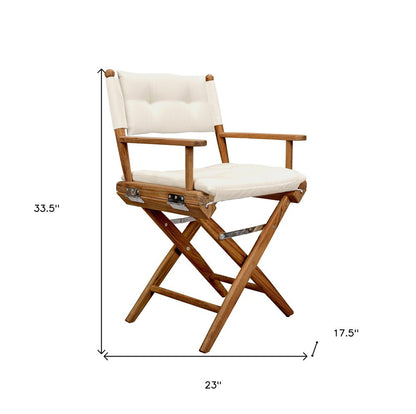 23" Natural Solid Wood Outdoor Folding Director Chair with Cream Cushion HomeRoots