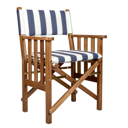 20" Blue and White and Natural Wood Solid Wood Indoor Outdoor Director Chair with Blue and White Cushion HomeRoots