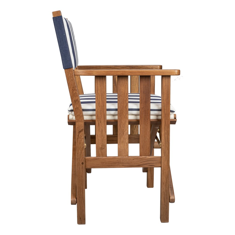 20" Blue and White and Natural Wood Solid Wood Indoor Outdoor Director Chair with Blue and White Cushion HomeRoots