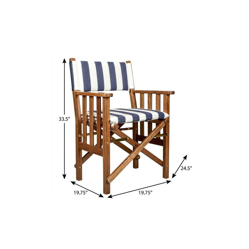 20" Blue and White and Natural Wood Solid Wood Indoor Outdoor Director Chair with Blue and White Cushion HomeRoots