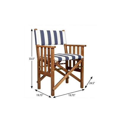 20" Blue and White and Natural Wood Solid Wood Indoor Outdoor Director Chair with Blue and White Cushion HomeRoots