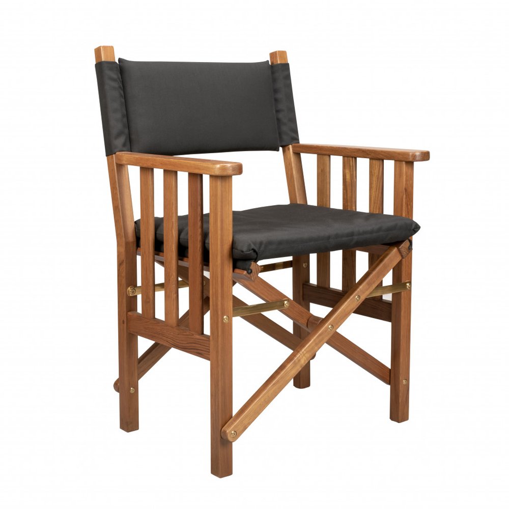 20" Black and Natural Wood Solid Wood Indoor Outdoor Director Chair with Black Cushion HomeRoots