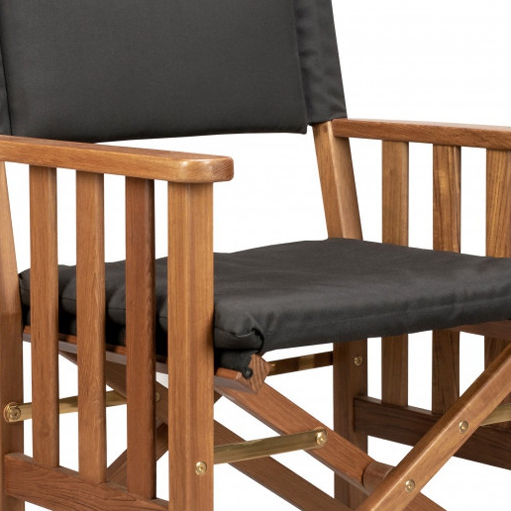 20" Black and Natural Wood Solid Wood Indoor Outdoor Director Chair with Black Cushion HomeRoots