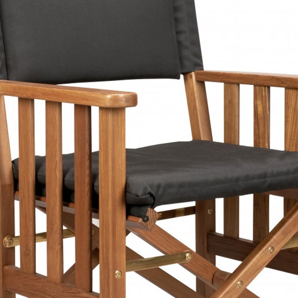 20" Black and Natural Wood Solid Wood Indoor Outdoor Director Chair with Black Cushion HomeRoots