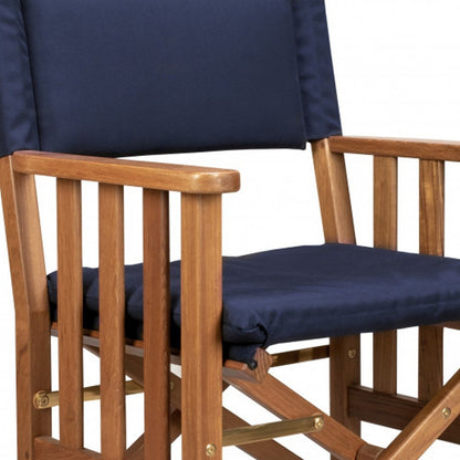 20" Navy Blue and Natural Wood Solid Wood Indoor Outdoor Director Chair with Navy Blue Cushion HomeRoots