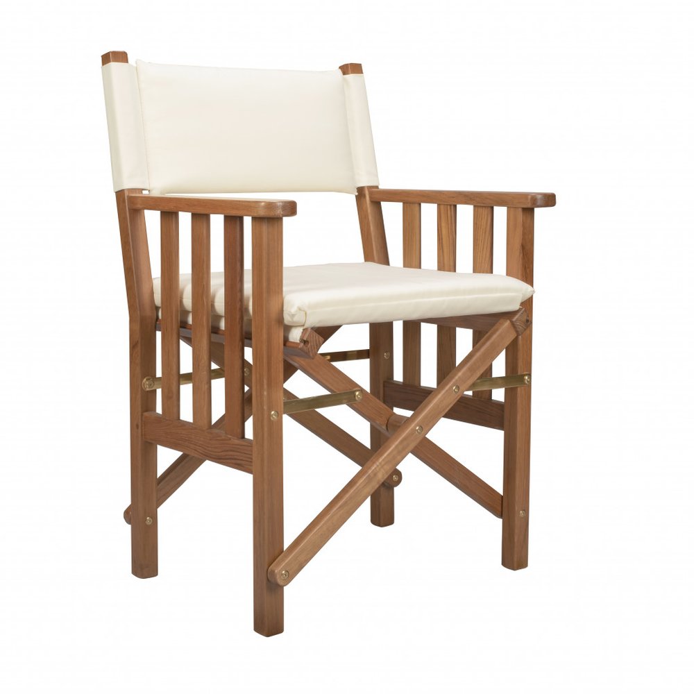 20" Ivory and Natural Wood Solid Wood Indoor Outdoor Director Chair with Ivory Cushion HomeRoots