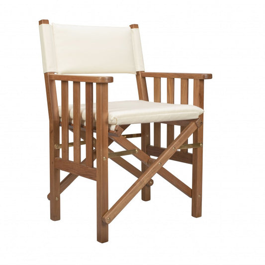 20" Ivory and Natural Wood Solid Wood Indoor Outdoor Director Chair with Ivory Cushion HomeRoots