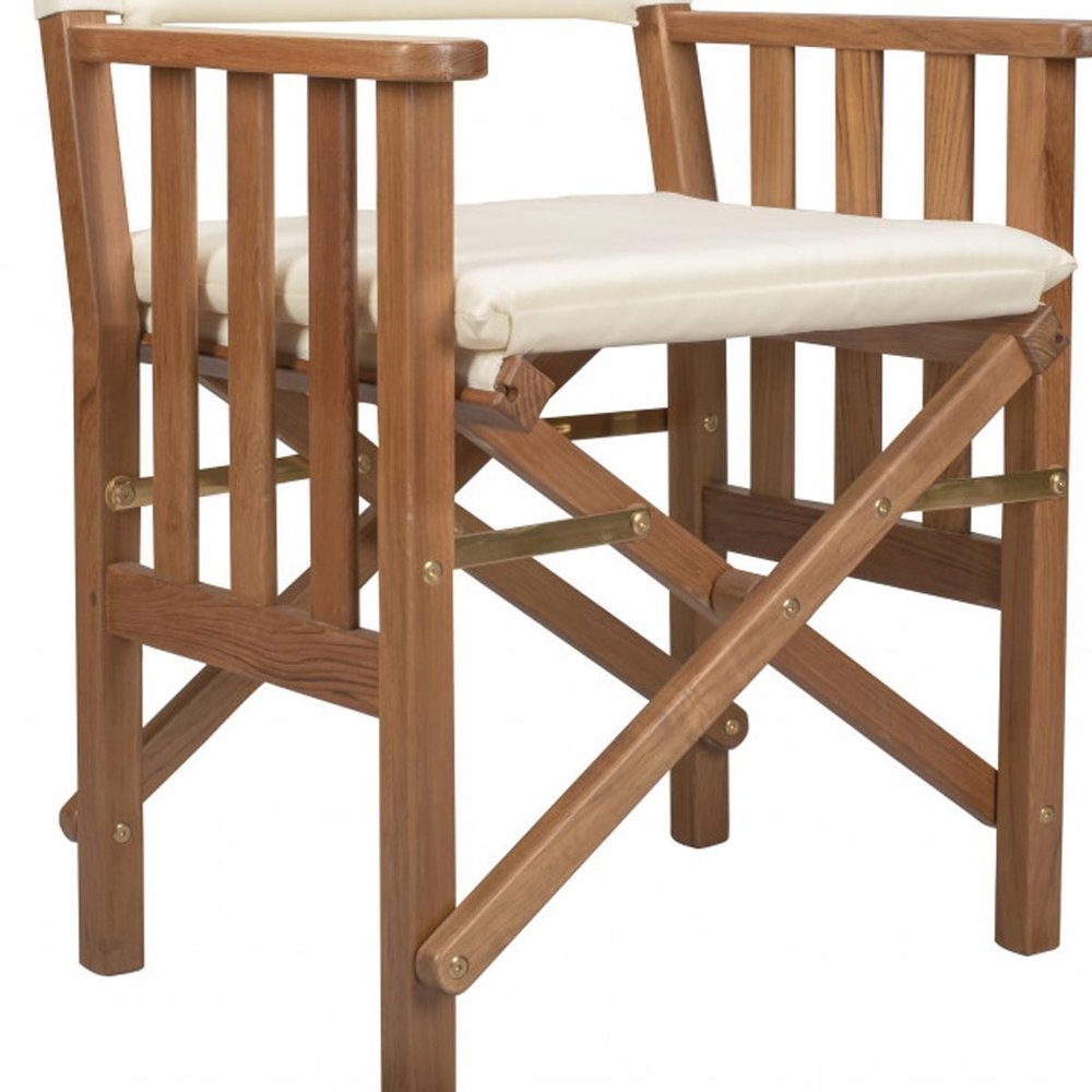 20" Ivory and Natural Wood Solid Wood Indoor Outdoor Director Chair with Ivory Cushion HomeRoots
