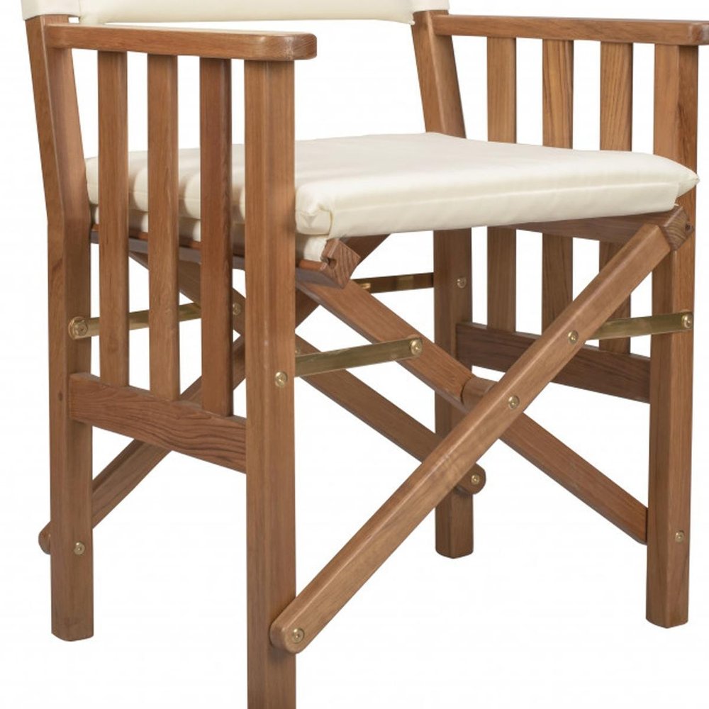 20" Ivory and Natural Wood Solid Wood Indoor Outdoor Director Chair with Ivory Cushion HomeRoots