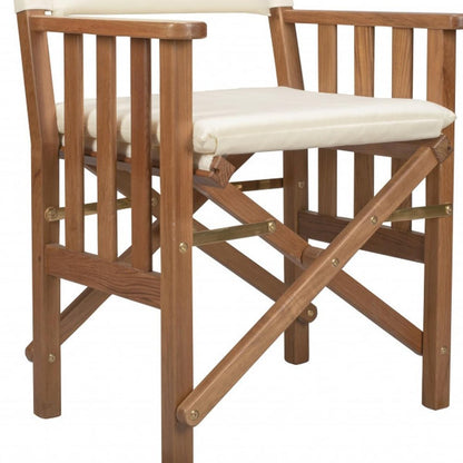 20" Ivory and Natural Wood Solid Wood Indoor Outdoor Director Chair with Ivory Cushion HomeRoots