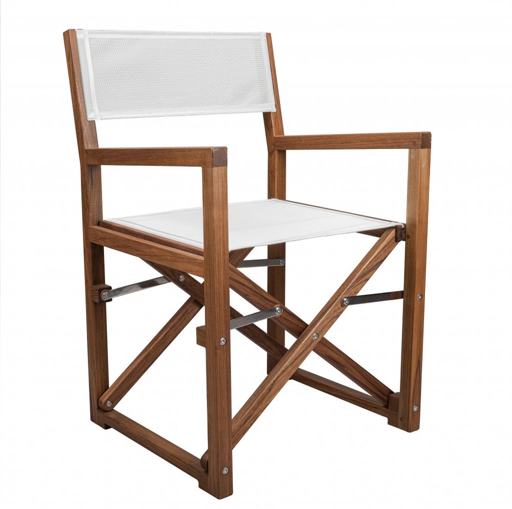 23" White and Natural Wood Solid Wood Indoor Outdoor Director Chair HomeRoots