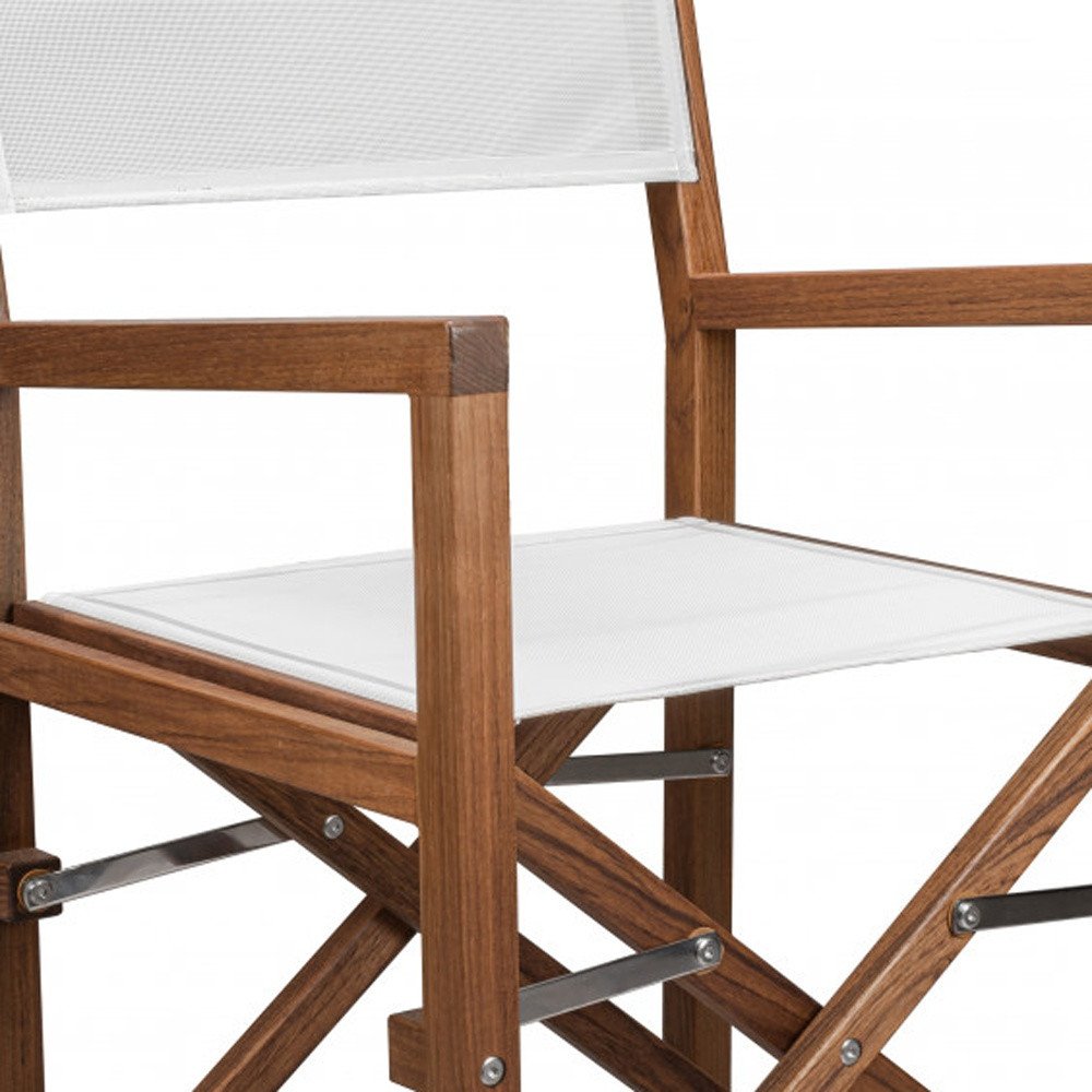23" White and Natural Wood Solid Wood Indoor Outdoor Director Chair HomeRoots