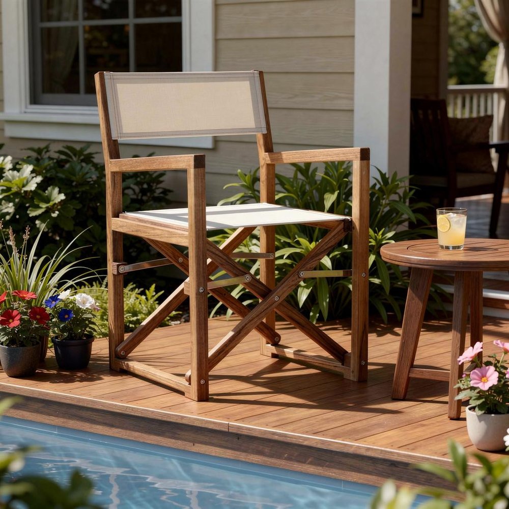 23" White and Natural Wood Solid Wood Indoor Outdoor Director Chair HomeRoots
