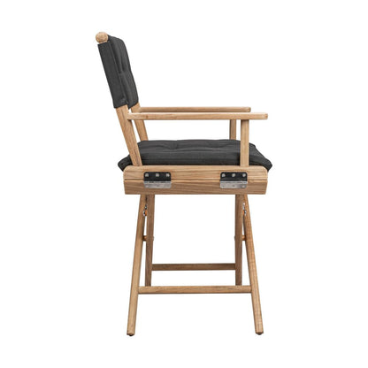 23" Black and Brown Solid Wood Indoor Outdoor Director Chair with Black Cushion HomeRoots