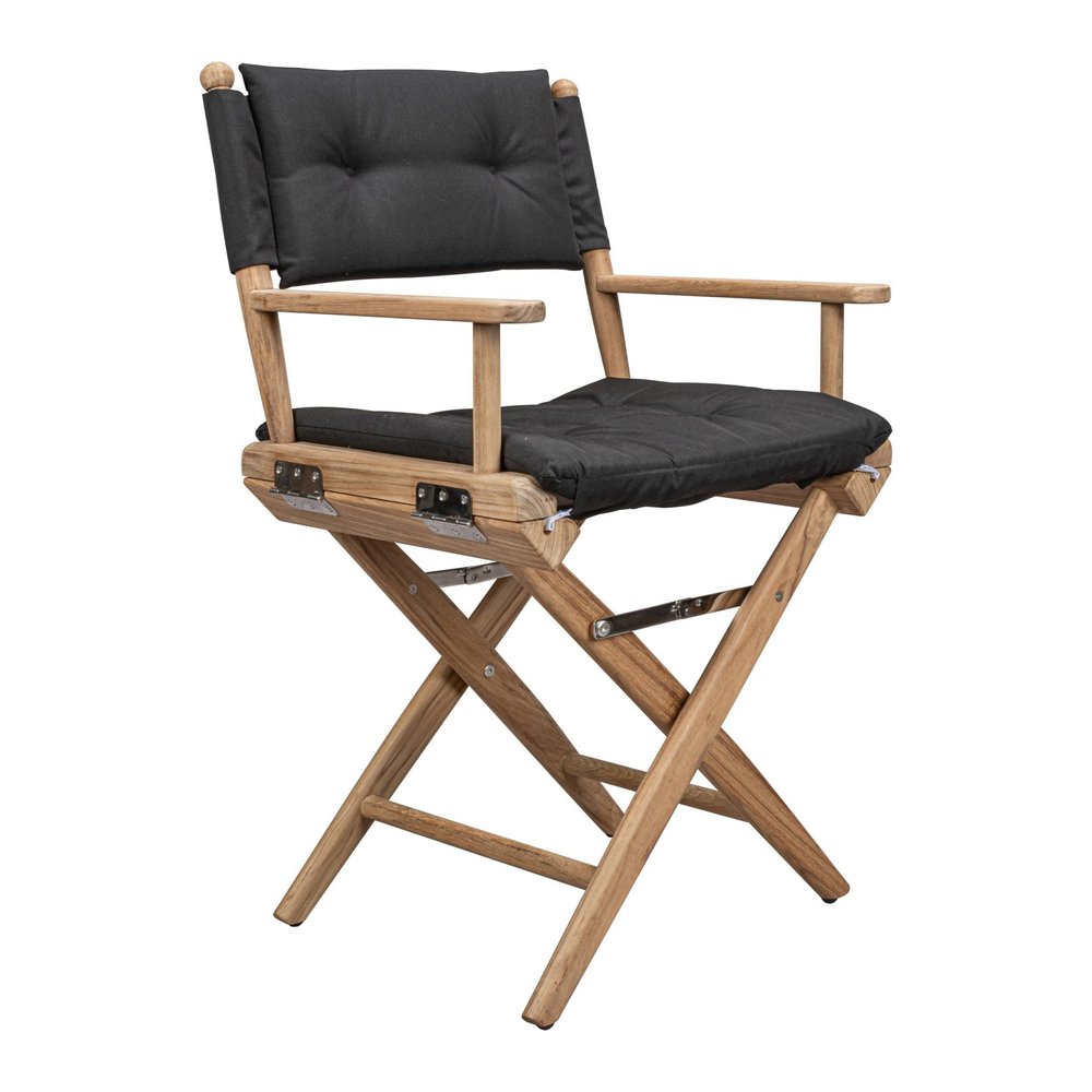 23" Black and Brown Solid Wood Indoor Outdoor Director Chair with Black Cushion HomeRoots