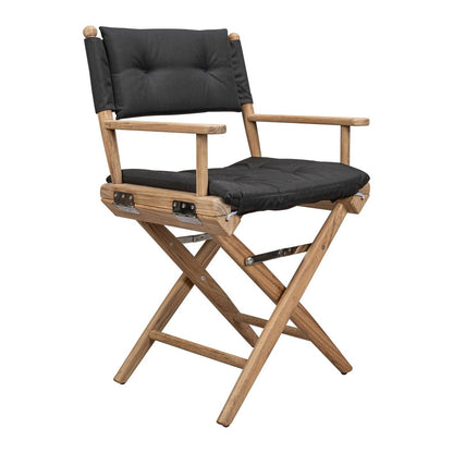 23" Black and Brown Solid Wood Indoor Outdoor Director Chair with Black Cushion HomeRoots