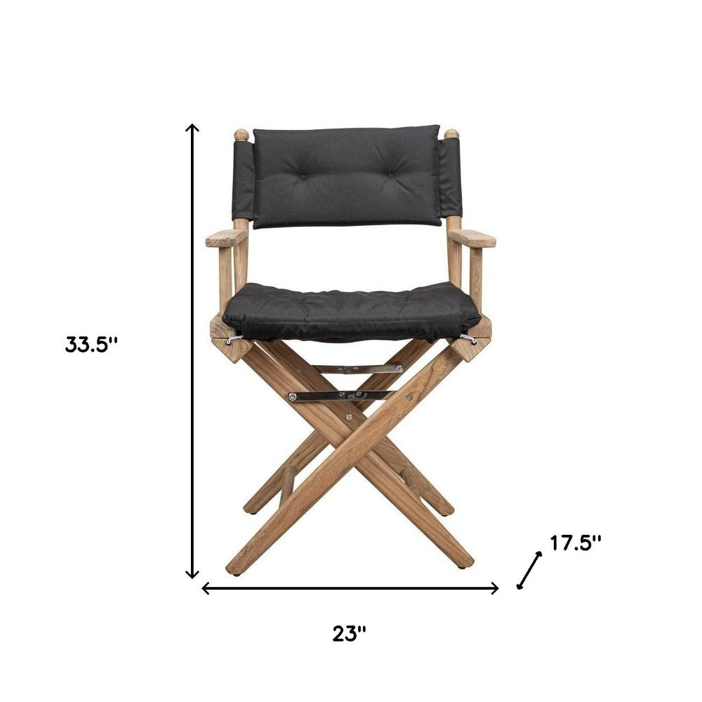 23" Black and Brown Solid Wood Indoor Outdoor Director Chair with Black Cushion HomeRoots