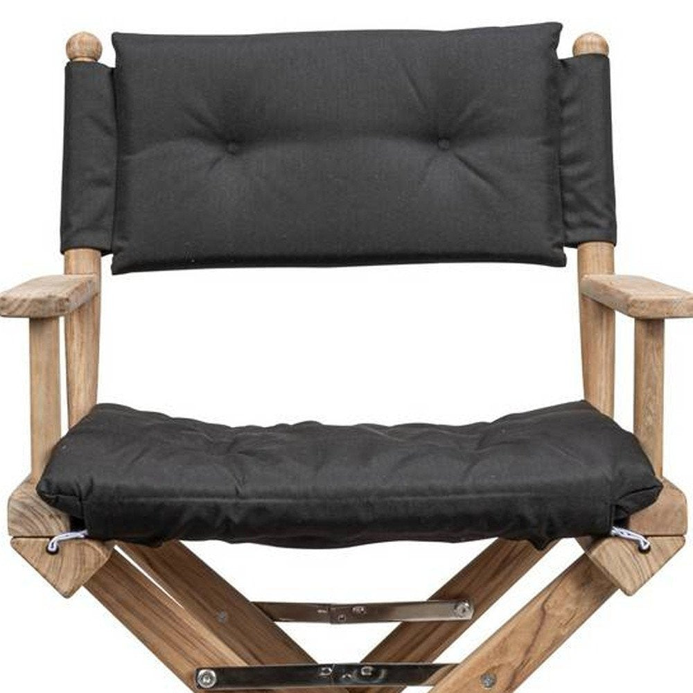 23" Black and Brown Solid Wood Indoor Outdoor Director Chair with Black Cushion HomeRoots