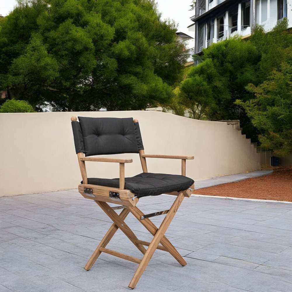 23" Black and Brown Solid Wood Indoor Outdoor Director Chair with Black Cushion HomeRoots