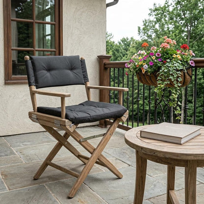 23" Black and Brown Solid Wood Indoor Outdoor Director Chair with Black Cushion HomeRoots