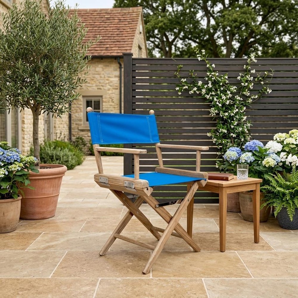 Blue And Brown Solid Wood Director Chair HomeRoots