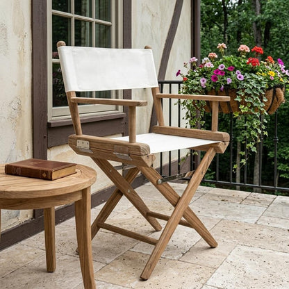23" Brown and Ivory and Natural Wood Solid Wood Indoor Outdoor Director Chair HomeRoots