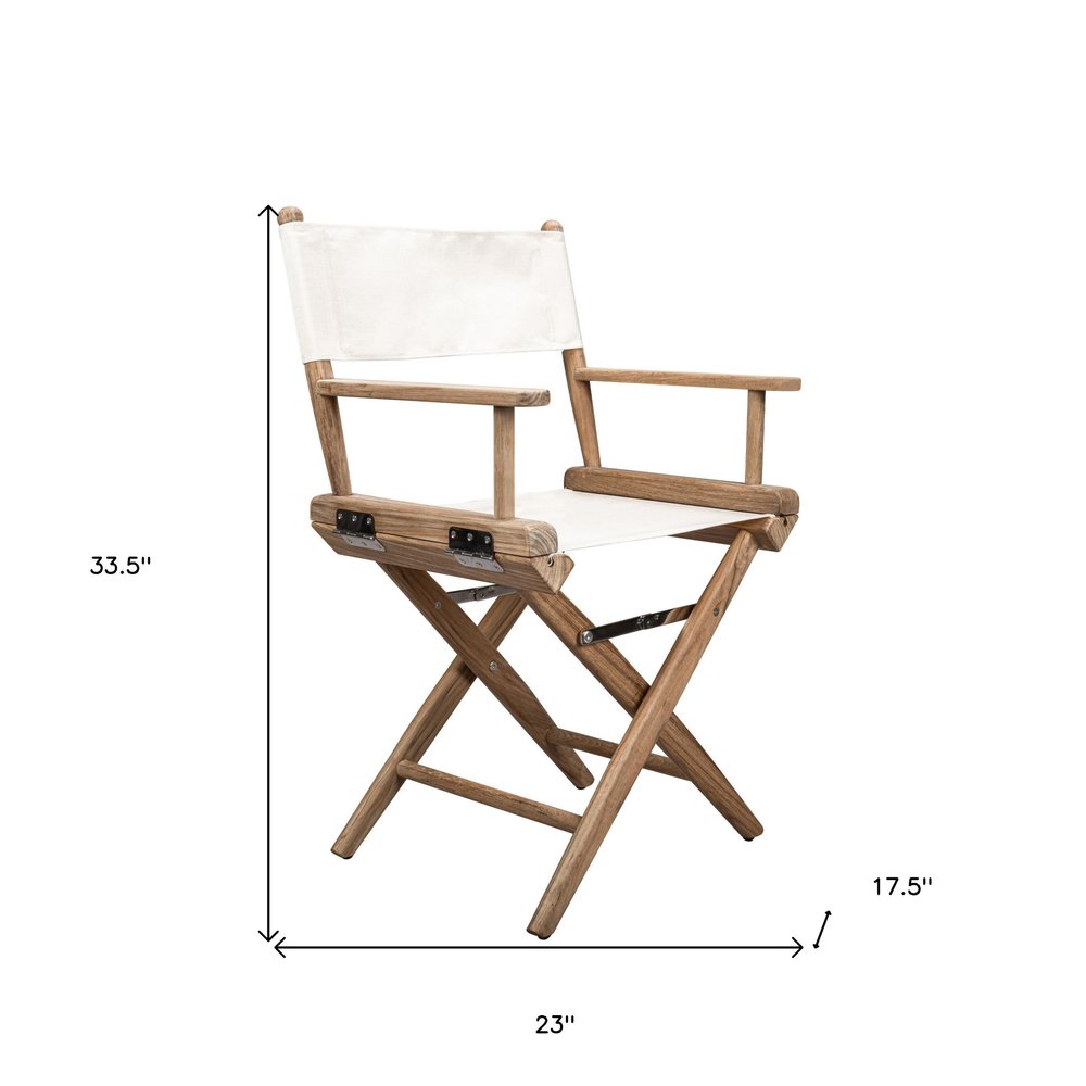 23" Brown and Ivory and Natural Wood Solid Wood Indoor Outdoor Director Chair HomeRoots