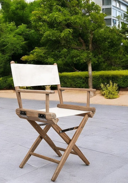 23" Brown and Ivory and Natural Wood Solid Wood Indoor Outdoor Director Chair HomeRoots