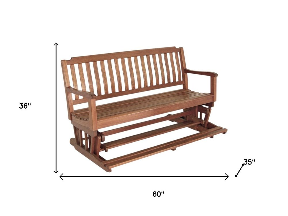 60" Brown Solid Teak Outdoor Glider Bench HomeRoots
